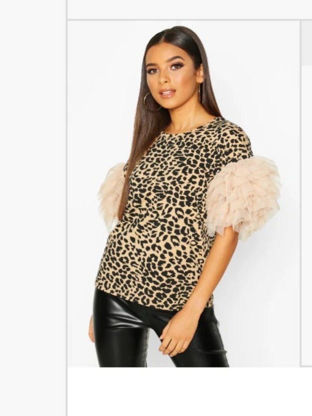 M/L Leopard Print Beige Blouse Shirt May by Shining Star Organza Sleeve